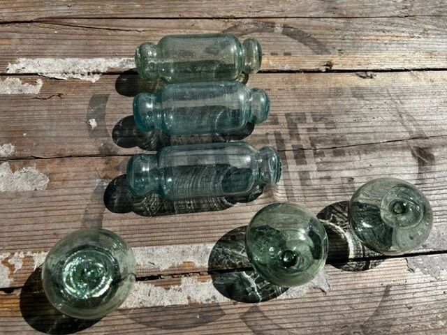 Mixed Lot of 6 Japanese Antique Glass Fishing Floats - Rollers / Rolling Pin