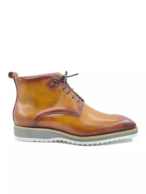 Carrucci Mens Cognac Burnished Lace-Up Boot