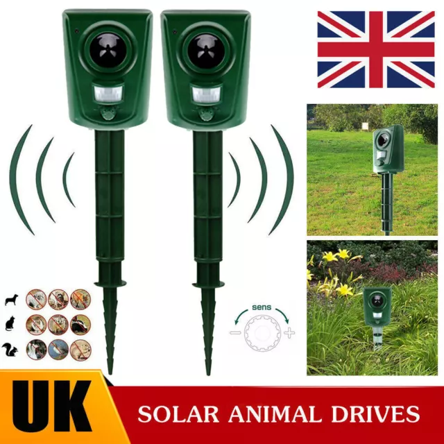 2x Battery Ultrasonic Garden Deterrent Repeller Animal Bird Cat Scarer Pest Dog