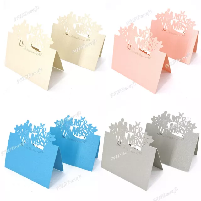 20PCS Table Name Place Cards Mr&Mrs Wedding Party Pearlescent Laser Cut