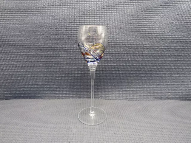 Nice Crystal Stemware Blue Lines Multicolor Shapes Cordial Glass 7 1/2" x 1 5/8"