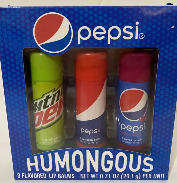 Pepsi HUMONGOUS 3 Flavored Lip Balm Set Mountain Dew, Pepsi & Wild Cherry 20.1g