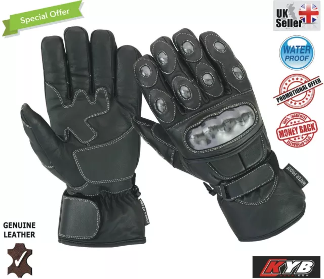 Winter Leather Thermal Lined Motorbike Motorcycle Waterproof Gloves Mens Womens