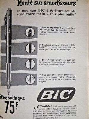 Publicité De Presse 1956 Stylo Bic Monté Sur Amortisseurs - Advertising