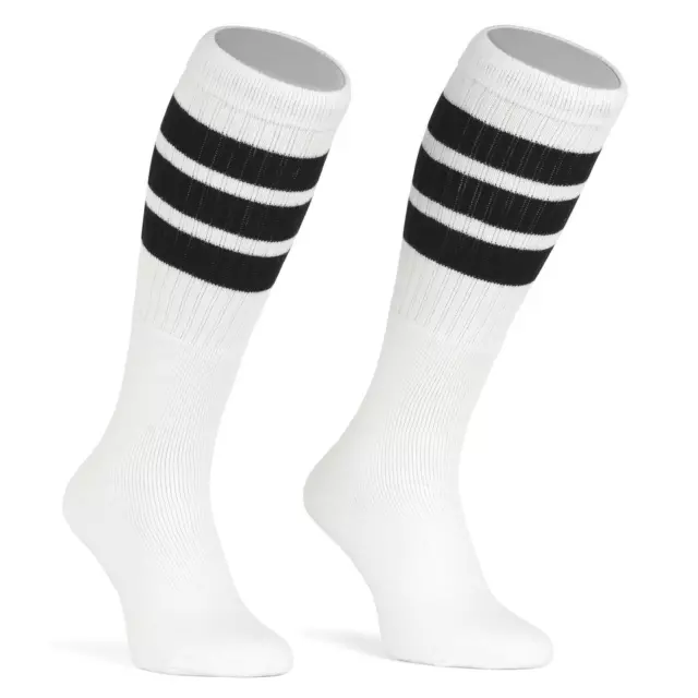 Skatersocks 22 inch Hauteur Du Genou Rayé Chaussettes Tube En Rétro Style Blanc
