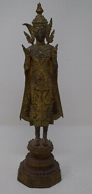 Buddha Statue Standing Thailand Khmer Rattanakosin Gilt Bronze 13.5"