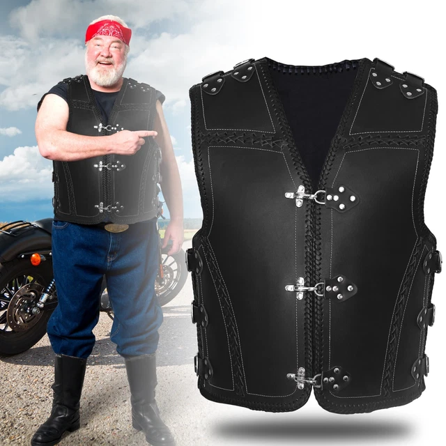 Motorcycle Heavy Duty Cowhide leather Vest A Grade Braid Biker Club Waistcoat UK