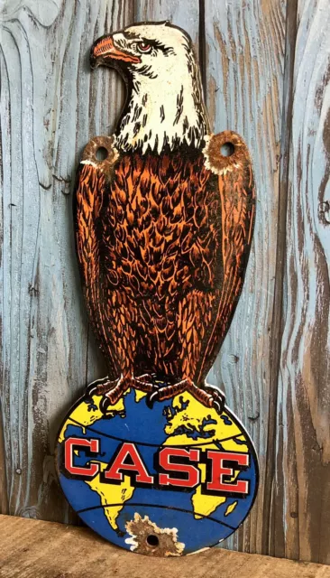 CASE Farm Equipment Tractor Porcelain Metal Sign Eagle with Globe