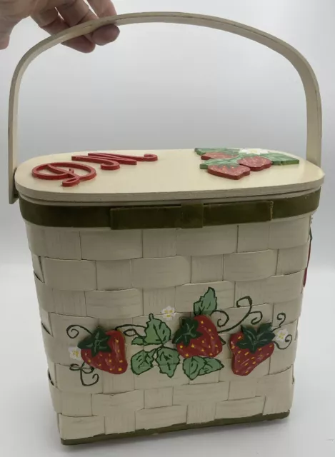 Vintage Basketville Putney Vermont Hand Painted Strawberry Picnic Basket Purse