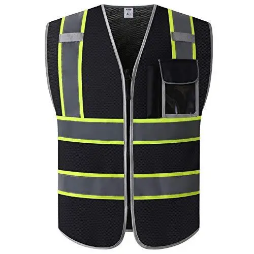 JKSafety 9 Pockets Safety Vest Zipper Front with Hi-Vis Reflective Strips Mee...
