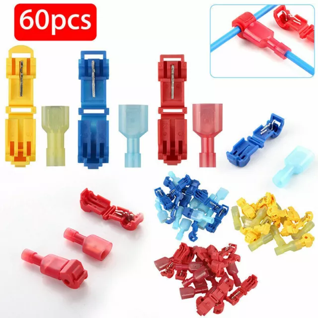 60pcs T-Taps Wire Terminal Connectors Insulated Quick Splice Combo Kit 22-10 AWG