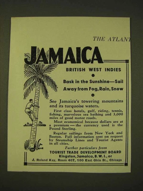 1933 Tourist Trade Development Board Ad - Jamaica British West Indies