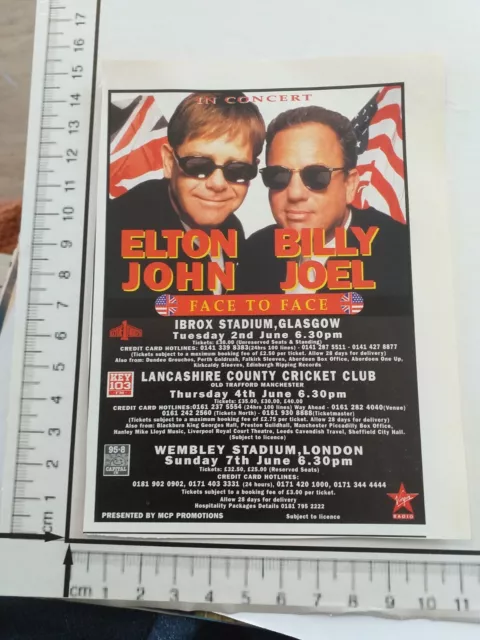 ☆☆ Billy Joel Elton John Face To Face 1998 Tour Wembley Rare Mag Cutting ☆☆