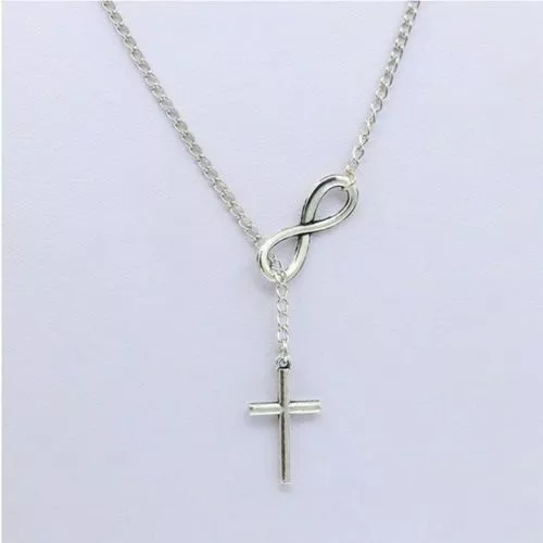 Silver Italian Infinity Lariat Charm Cross Pendant Necklace Womens Jewelry Gift 3