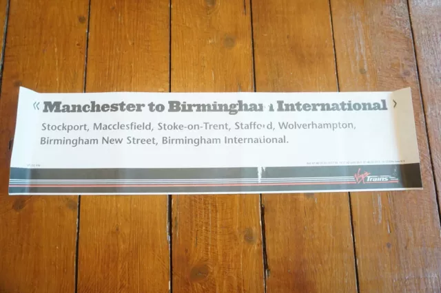 Virgin Trains Manchester - Birmingham Loco Railway Window Destination Label