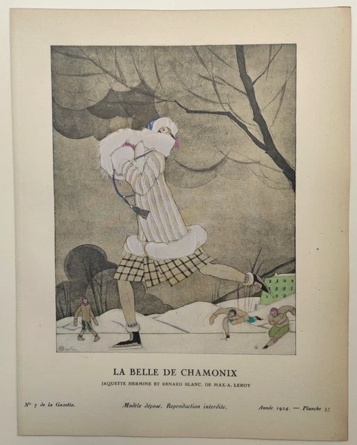 La Belle De Chamonix, Ch. Martin, Pochoir Original De 1924, Gazette Du Bon Ton