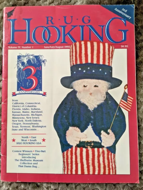 Revista de enganche de alfombra junio/julio/agosto 1992 vacas patrón de cabaña de troncos libertad de invierno