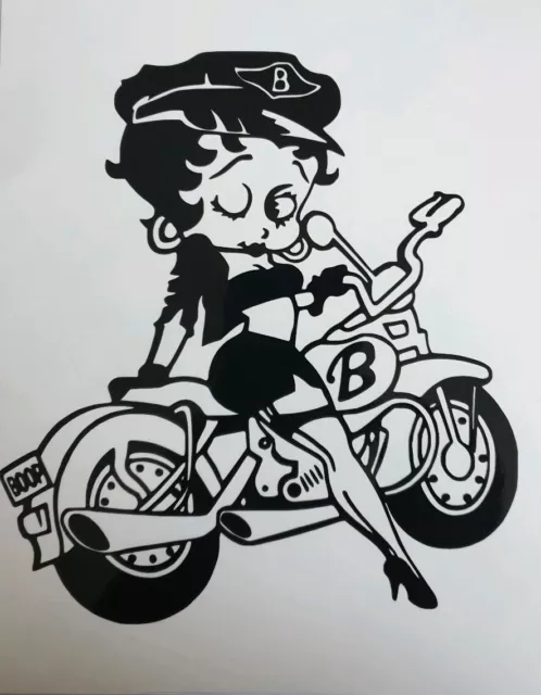 1x Betty Boop Motorbike Vinyl Sticker Decal Car Camper Van Bumper 5.5x6in Black