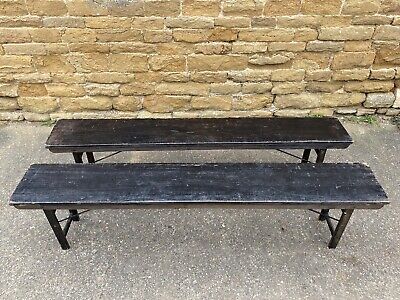 Vintage Pair Painted Pine Folding Benches 3