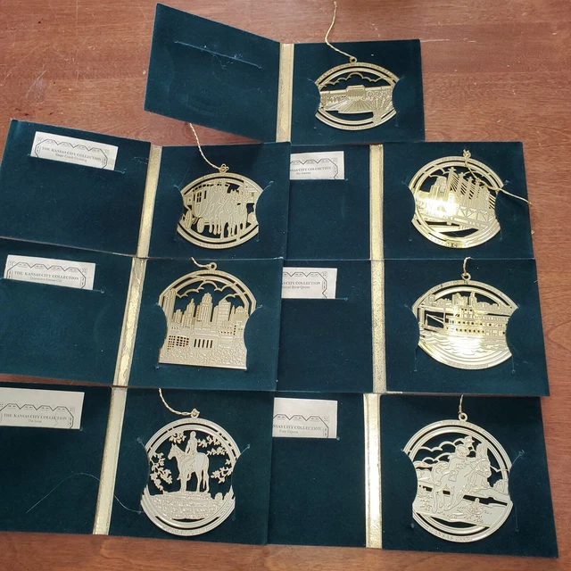 CHRISTMAS ORNAMENTS GOLD KANSAS CITY Nelson Museum Scout Pony Express Riverboat