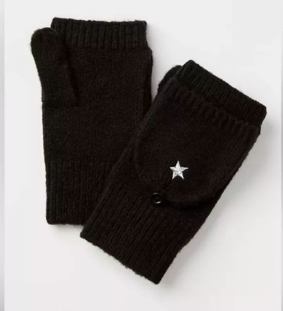 LOFT NWT Embroidered Star Flip Gloves - Black