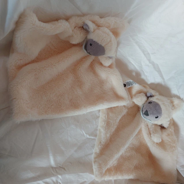 Doudou Plat Tex Baby Mouton Blanc Gris Bandana Bleu grelot état Neuf lot de 2