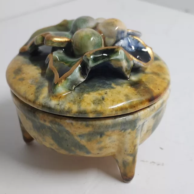 VTG (Capodimonte?) Footed Dish w/Gold Trimmed Flowers On Lid