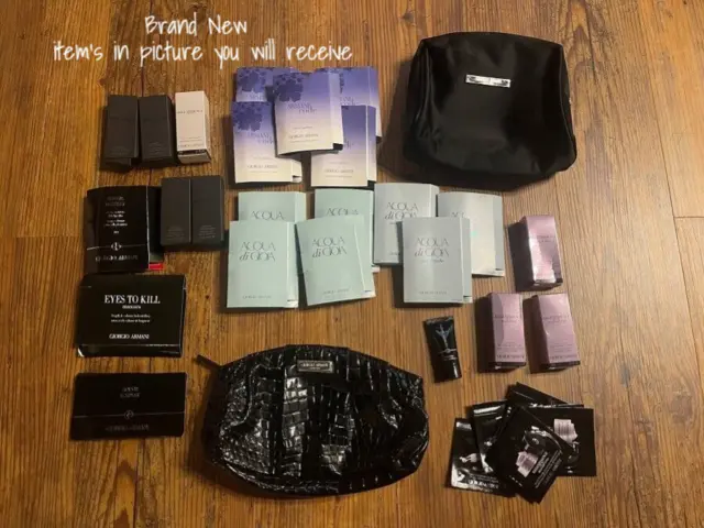Giorgio Armani Beauty Makeup Bags Skincare Perfume Samples New Lot Of 34