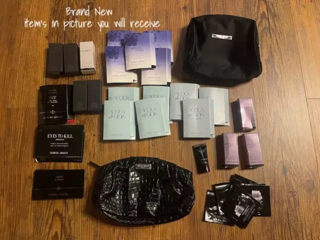 Giorgio Armani Beauty Makeup Bags Skincare Perfume Samples New Lot Of 34