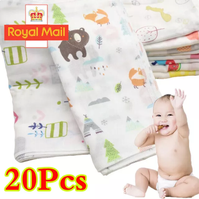 20 x Baby Gauze Muslin Square Newborn 100% Cotton Bath Wash Soft Handkerchief