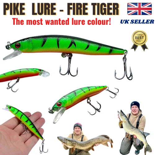 Fishing Lures PIKE Realistic Pike Predator Spinner Lure FIRE TIGER UK POSTAGE