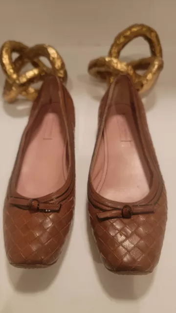 Bottega Veneta Woven Intrecciato Leather Brown Ballet Flats Size 36.5/6 US