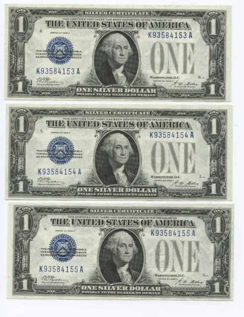 Lot of 3 1928-A U.S $1 *CONSECUTIVE UNC CRISP* Silver Certificates FR# 1601
