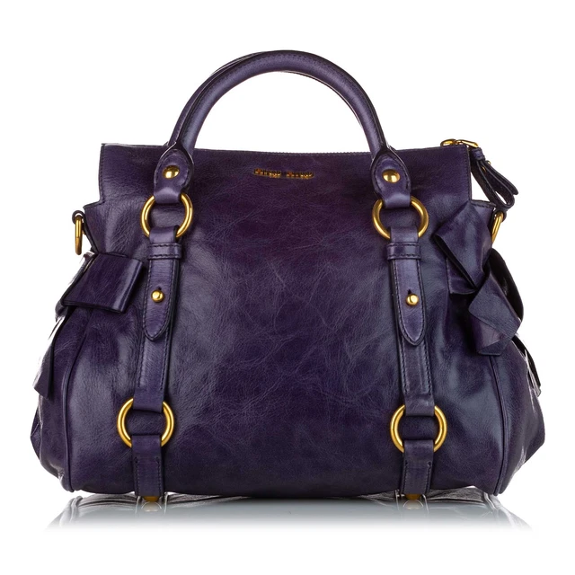 Authenticated Miu Miu Vitello Lux Bow Purple Calf Leather Satchel