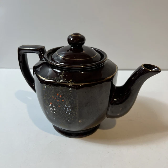 Vintage Brown Floral Teapot Moriage Hand Painted ~ Made in Japan