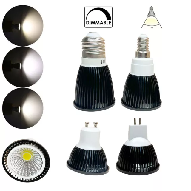 Dimmable LED COB Spotlight Bulb 6W 9W 12W GU10 MR16 E14 220V 12V 24V Black Lamps
