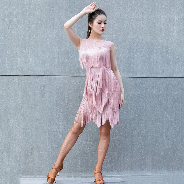 Elegante abito da competizione in maglia unica danza latina abito da donna senza maniche