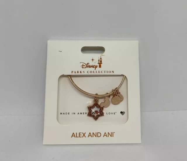 Disney Parks Alex & Ani Rose Gold Mickey Icon Snowflake Holiday Bangle Bracelet