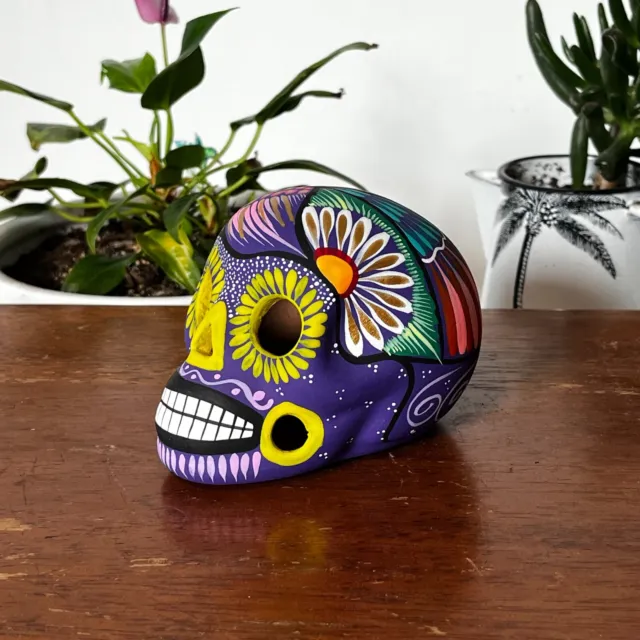 Hand-painted Ceramic Skull Purple Skull Day of the Dead Dia de Muertos Calavera