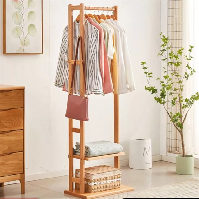 Bamboo Garment Rack Coat Shoe Clothes Stand Thicken Wooden Shelves Open Wardrobe