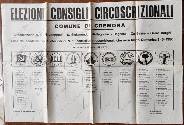 1980 Cremona Elezioni Consigli Circoscrizionali Circoscrizione N. 9 manifesto