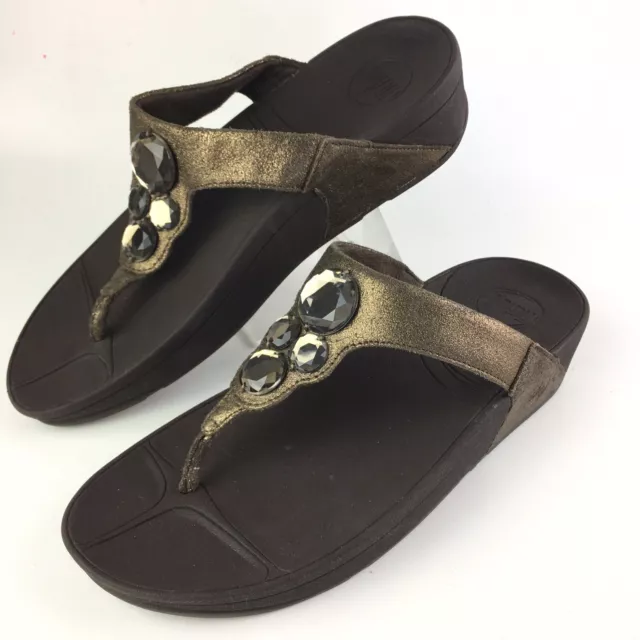 FitFlop Lunetta Womens Size 10 Jewel Metallic Glitter Flip Flops Thong Sandals