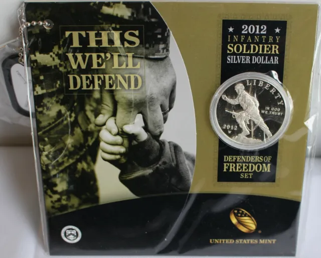 2012 W Infantry Army Soldier Silver Dollar Coin + Dog Tags Defenders of Freedom