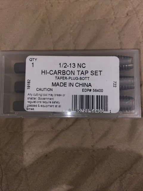 1/2-13 NC Carbon Steel Tap Set 3PC Taper Plug & Bottom USA Made Irwin 2644