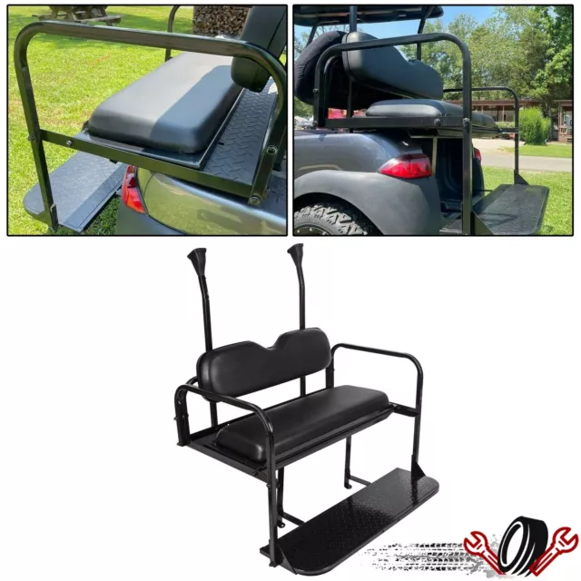 For Club Car Precedent Golf Cart Flip Folding Rear Back Seat Kit - Black Cushion