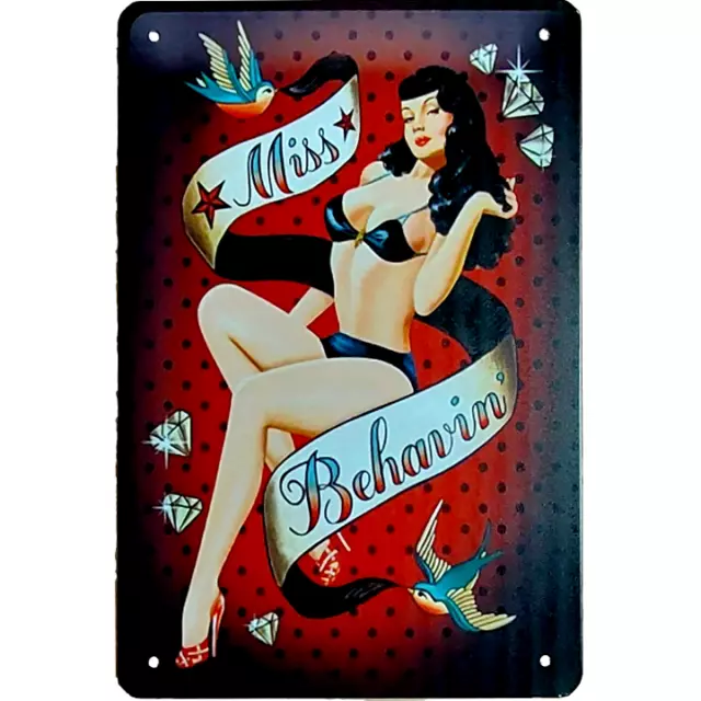 Bettie Page Retro Pinup Girl Rockabilly Metal Sign Art Vintage Tin Sign 12x8