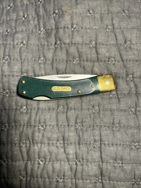 Vintage Schrade+ Old Timer 5OT Green Bruin Lockback Folding Pocket Knife USA