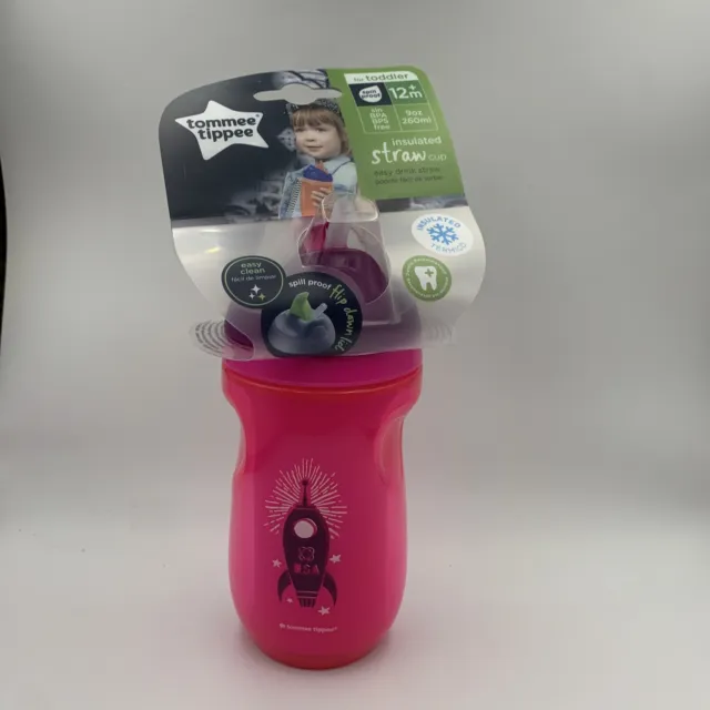NIP Tommee Tippee Insulated Straw Sippy Cup - 12+ m Out Of This World 9oz - Pink