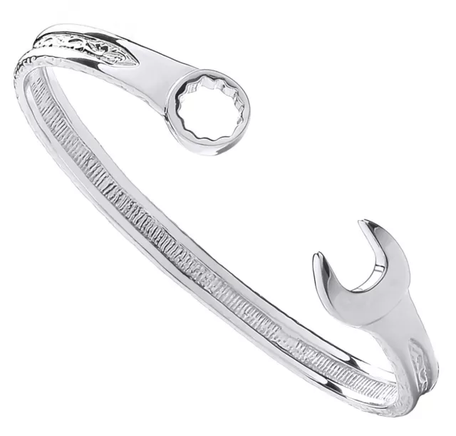 Sterling Silver Men's Spanner Torque Bangle - Heavy - Solid 925 Silver