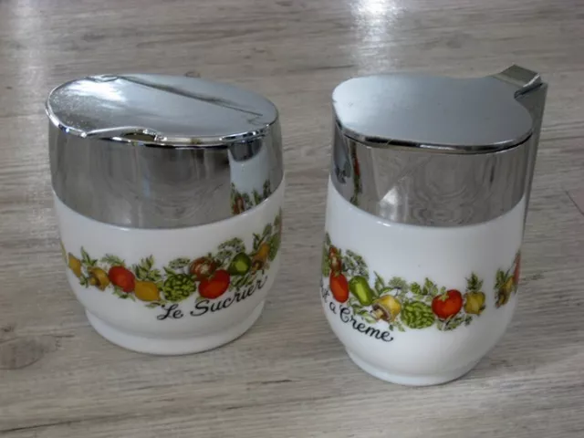 Gemco 1970’s Cream & Sugar Bowl Set Corning Ware Corelle Spice of Life Pattern